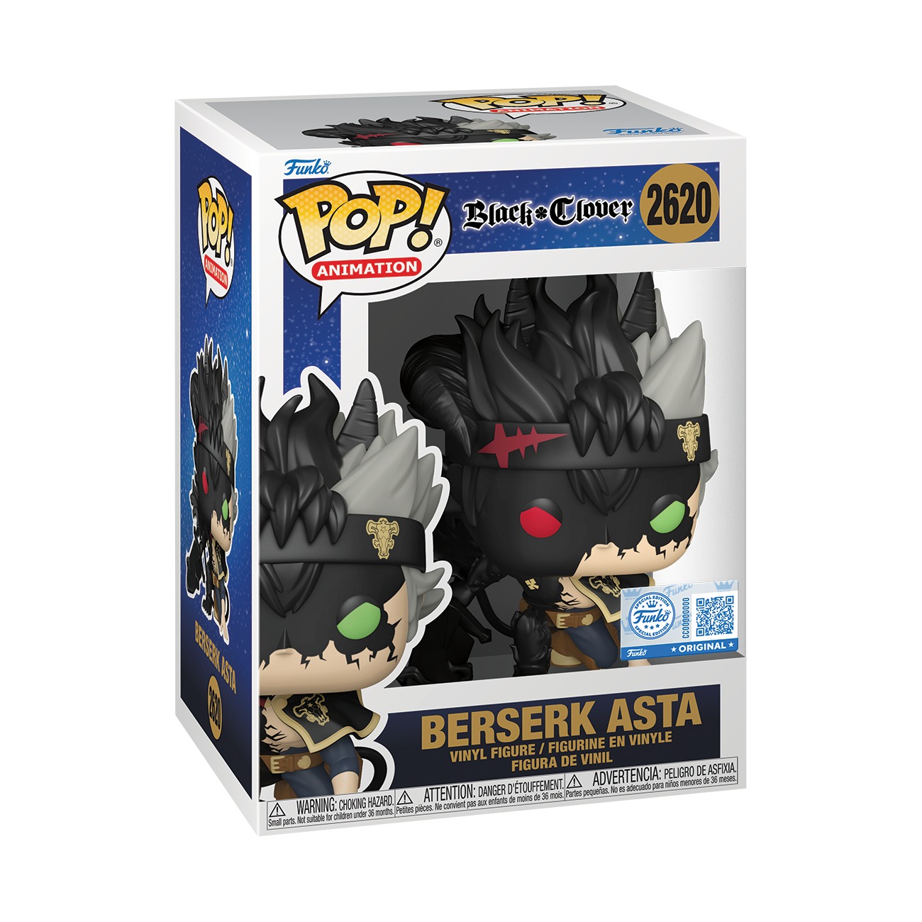 Funko Pop Berserk Asta #2620 Black Clover en caja sobre fondo blanco