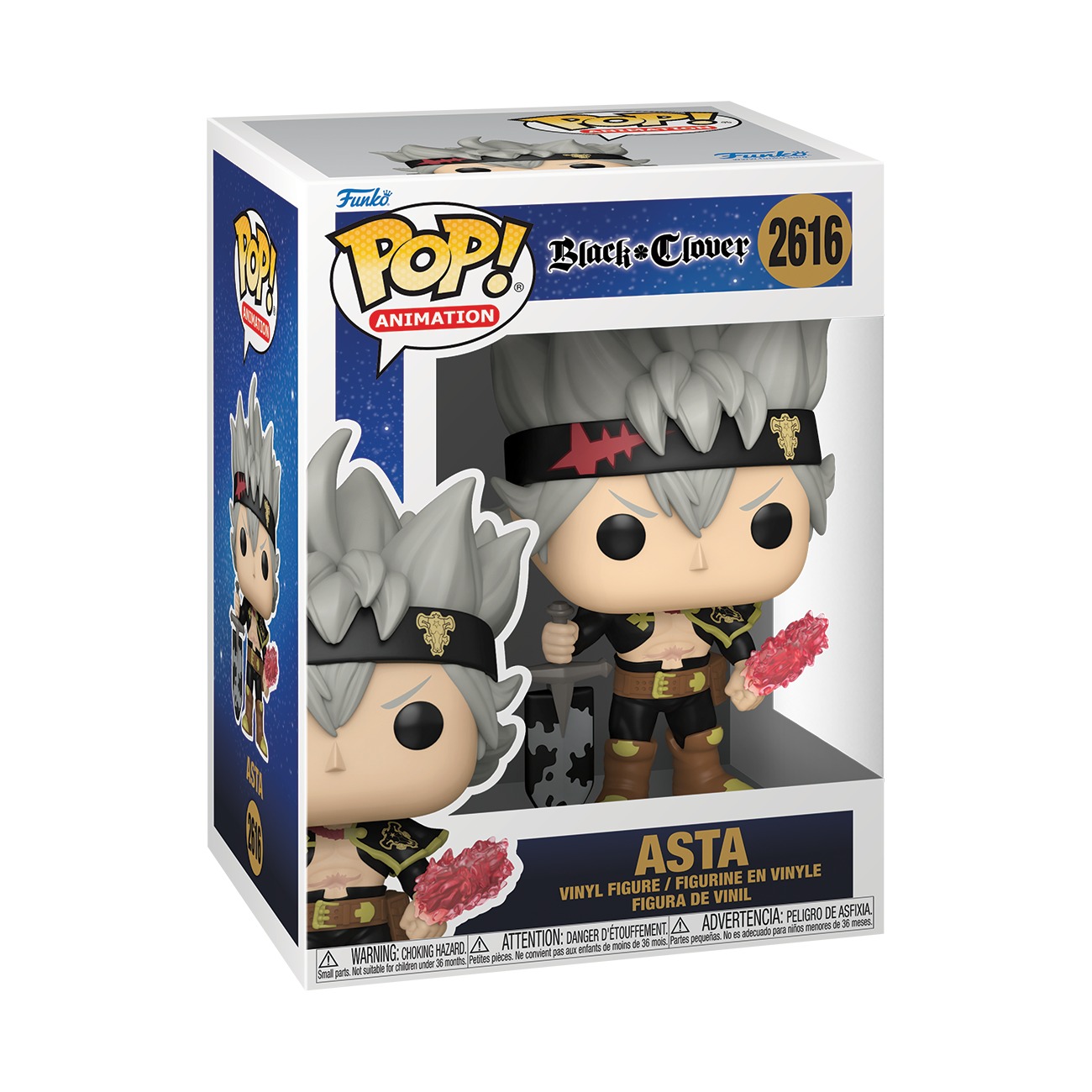 Funko Pop Asta with Devil Arm #2616 Black Clover en caja sobre fondo blanco