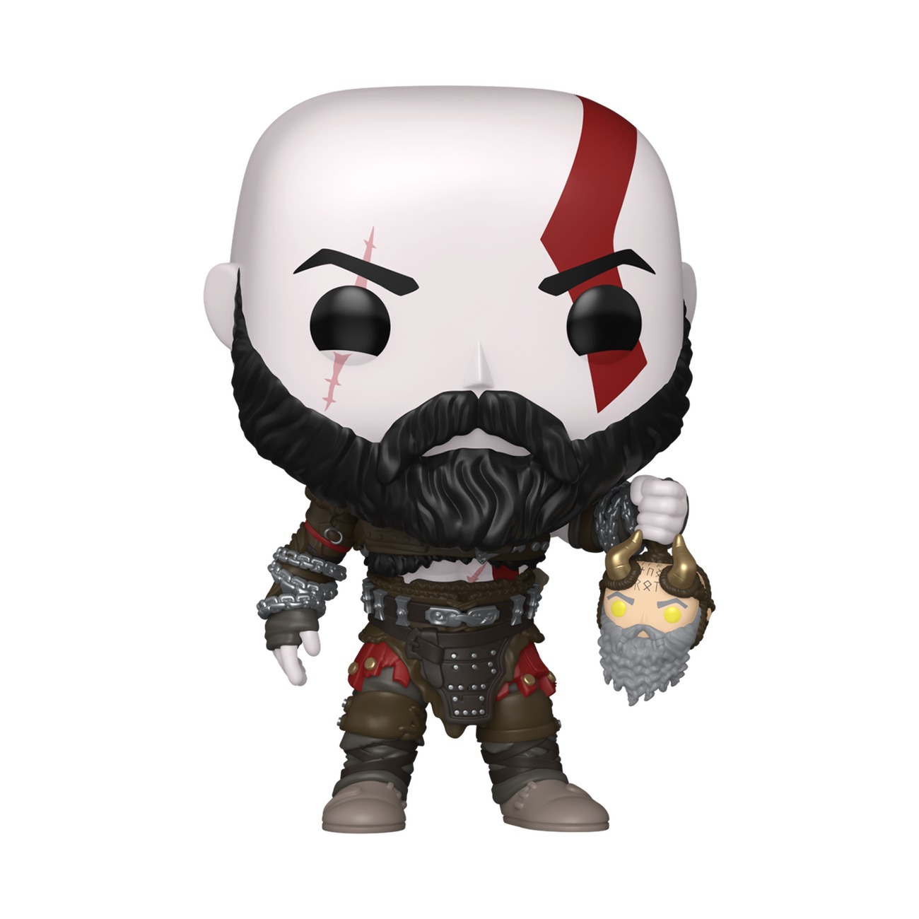 Funko Pop Kratos with Mimir’s Head #1340 figura suelta fondo blanco estudio God of War Ragnarök Funko Pop Kratos with Mimir’s Head #1340 figura suelta fondo blanco estudio God of War Ragnarök