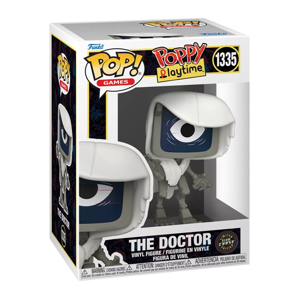Caja del Funko Pop The Doctor 1335 chase con sticker Limited Glow Chase Edition, fondo blanco Caja del Funko Pop The Doctor 1335 chase con sticker Limited Glow Chase Edition, fondo blanco